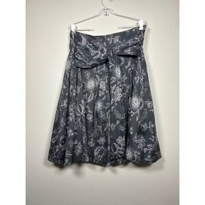 Ronen Chen Skirt US 10 Israel 3 Gray Cotton Floral lined sash ties zipper back